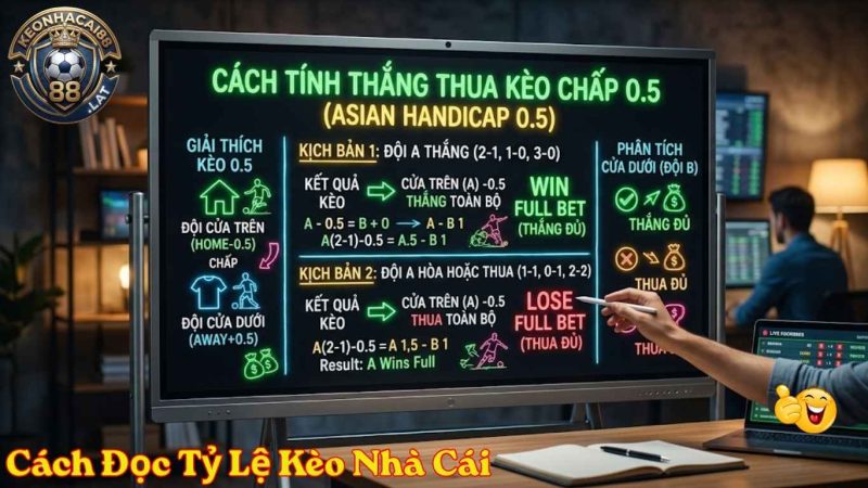 Bảng mô phỏng cách đọc tỷ lệ kèo chấp Châu Á cơ bản.