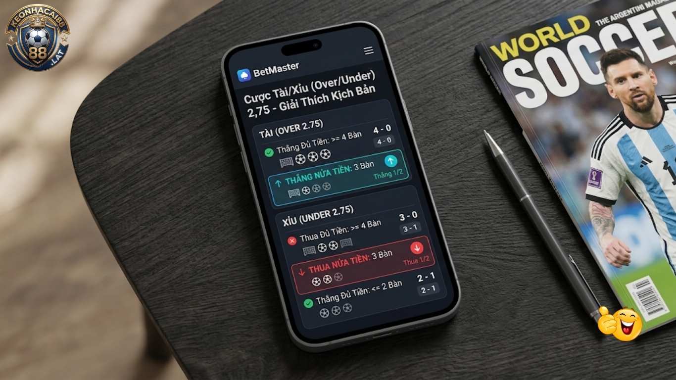Bảng mô tả cách tính tiền kèo Tài Xỉu 2.75 chi tiết